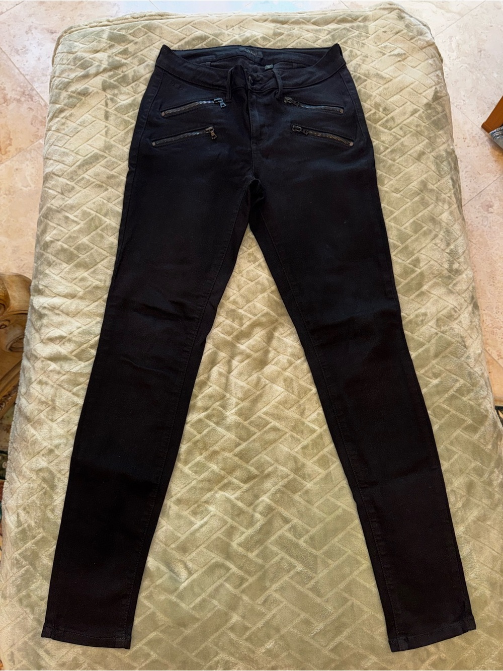 bebe Black Moto Skinny Jeans Women’s 28 4 Zip Pocket Stretch Pants Made USA